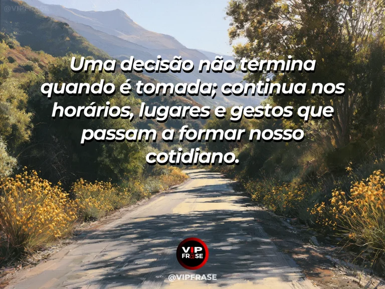 Frase sobre efeitos cotidianos de cada escolha, em uma cena com rua de vila dividida em pequenas passagens floridas que conduzem a casas diferentes.