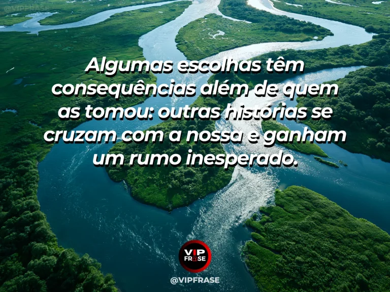 Frase sobre escolhas que conectam diferentes trajetórias, com trilhas floridas de diferentes pontos convergem em uma antiga ponte de pedra.