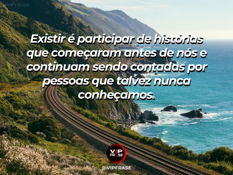 Frase sobre histórias compartilhadas entre gerações, com ponte antiga liga vila histórica a jardim contemporâneo junto a rio verde.