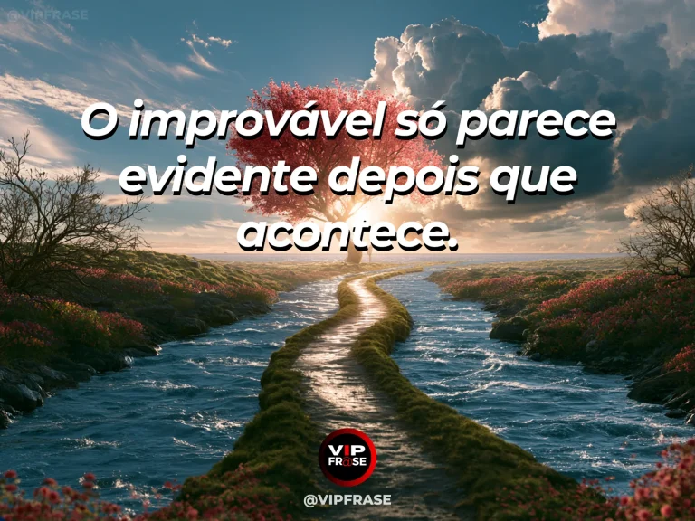 Frase sobre o inesperado que só entendemos depois, com trilha florida faz curva surpreendente e revela um vale com rio ensolarado.