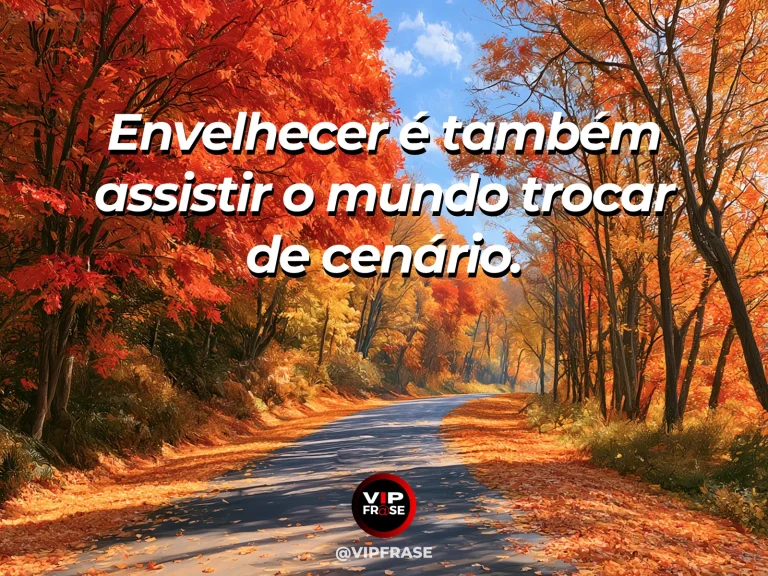 Frase sobre as mudanças do mundo ao longo dos anos, com uma árvore majestosa com folhas verdes, douradas e floridas no mesmo campo luminoso, céu azul aberto.