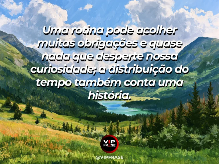 Frase sobre a convivência entre compromissos e curiosidade, com mesa organizada com agenda fechada, janela aberta para jardim repleto de flores.