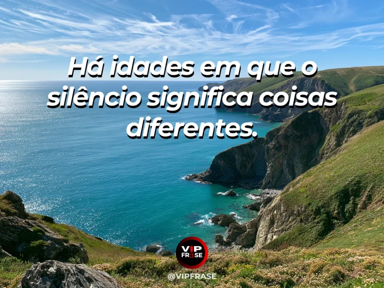 Frase sobre o silêncio muda de sentido com os anos, em uma cena com banco tranquilo junto a árvore antiga em jardim ensolarado de primavera.