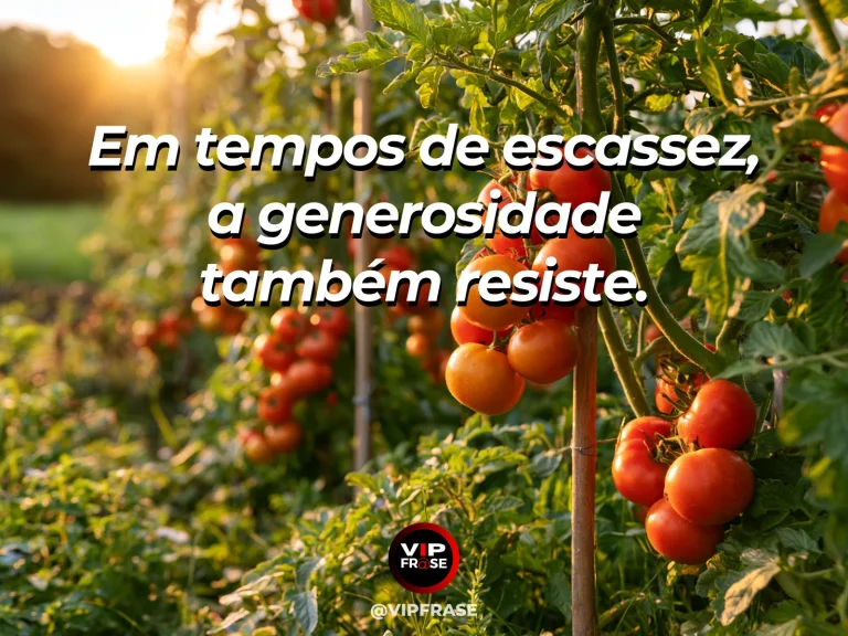 Frase de força sobre generosidade na escassez, com árvore frondosa oferecendo sombra em um oásis florido no deserto.