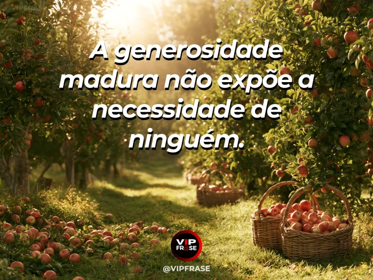 Mensagem de sabedoria sobre generosidade discreta, com cesta de alimentos com tecido delicado em jardim ensolarado.