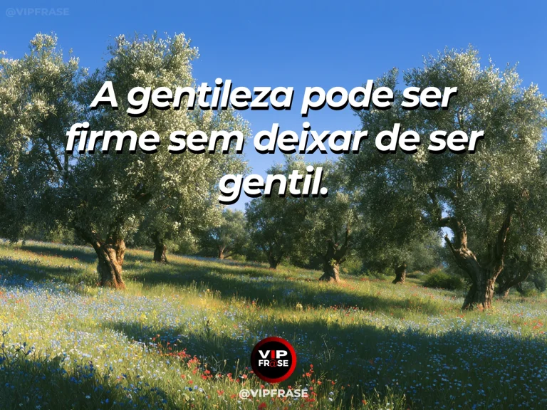 Arte com frase de paz sobre gentileza e firmeza, em cenário de natureza e luz suave.
