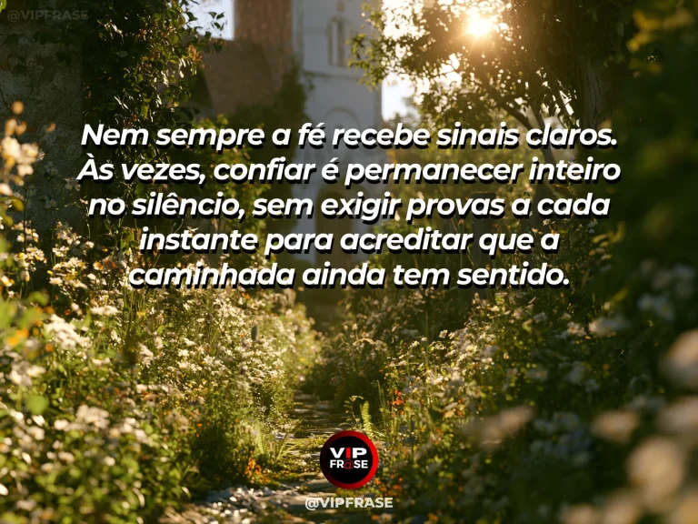 Mensagem de fé e confiança em floresta silenciosa atravessada por um feixe de luz.