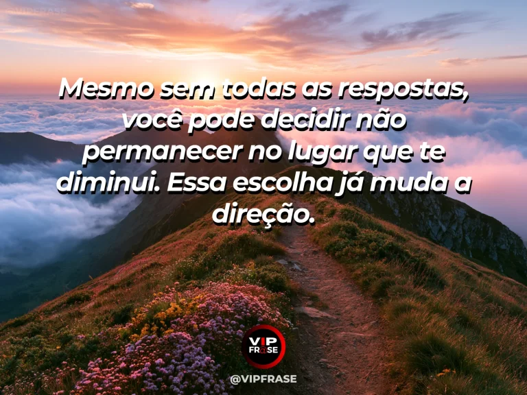 Mensagem de superação em estrada saindo de um cânion estreito para uma paisagem ampla e clara, simbolizando escolha e mudança de direção.