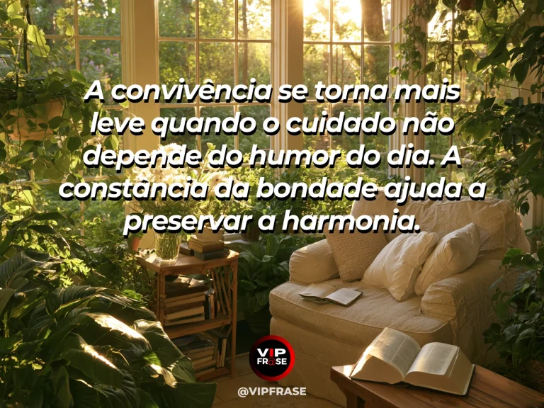 Arte com frase de paz sobre cuidado constante, em cenário de natureza e luz suave.