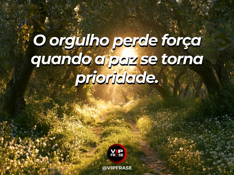 Arte com frase de paz sobre humildade para escolher a paz, em cenário de olival com sol da manhã atravessando as copas.