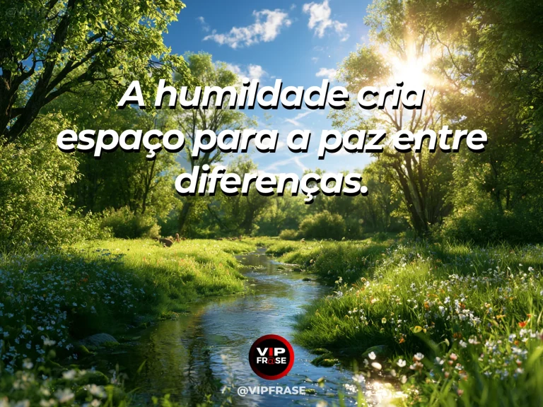 Arte com frase de paz sobre humildade que acolhe as diferenças, em cenário de árvores variadas formando arco sobre caminho ensolarado.