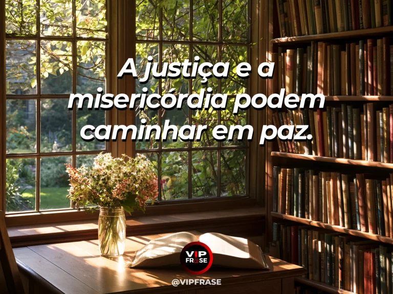 Arte com frase de paz sobre justiça e misericórdia, em cenário de jardim florido.