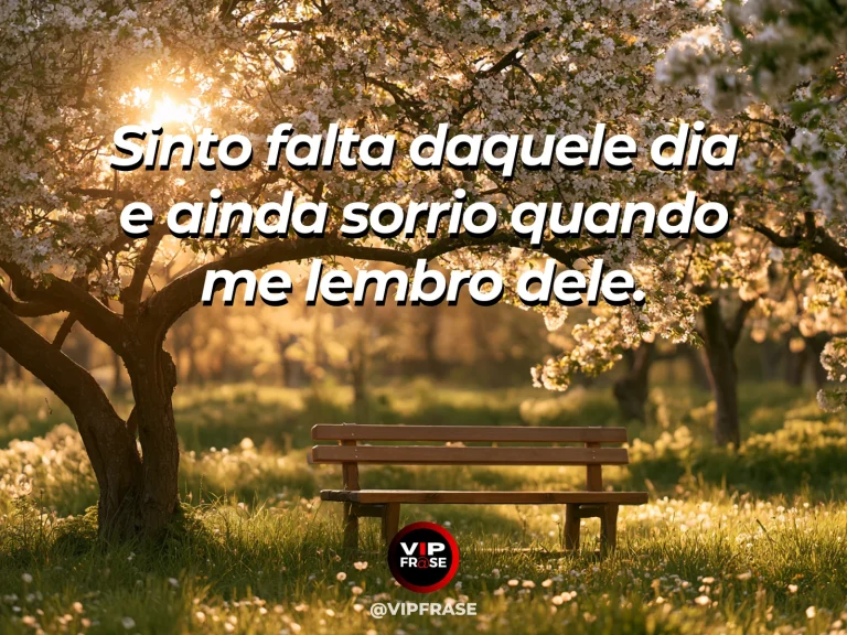 Mensagem de saudade sobre a falta que também faz sorrir, com piquenique colorido em um campo florido.