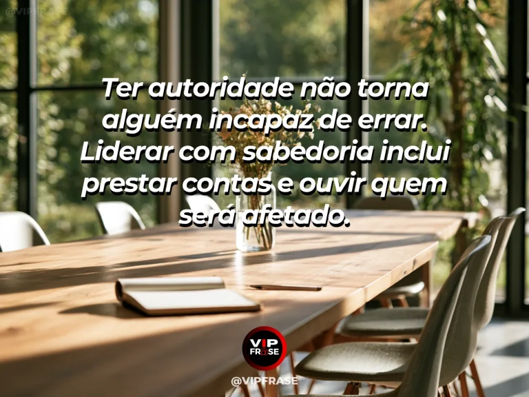 Mensagem de sabedoria sobre responsabilidade na liderança, com mesa redonda com várias cadeiras em jardim.