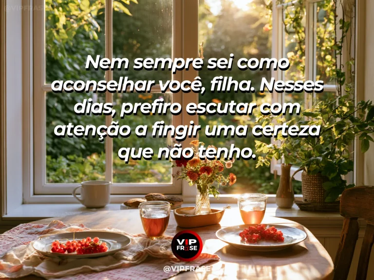 Frase de mãe para filha sobre a humildade de uma mãe que escuta, com cena luminosa e acolhedora.