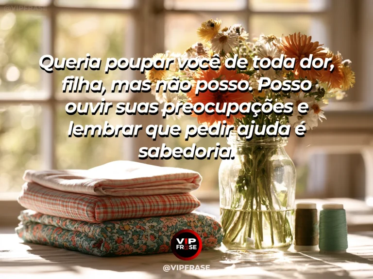 Frase de mãe para filha sobre apoio materno diante da dor, com cena luminosa e acolhedora.