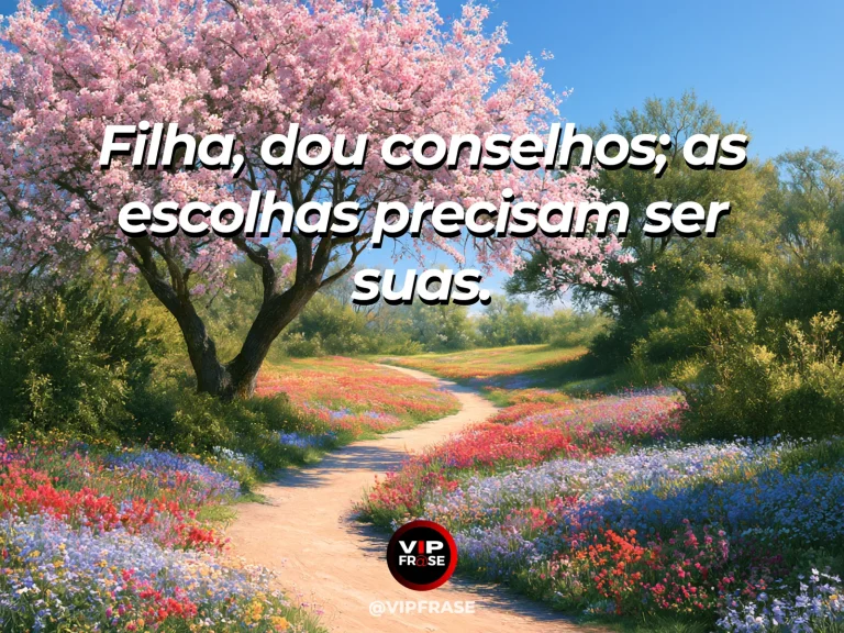 Frase de mãe para filha sobre conselho de mãe e liberdade de escolha, com cena luminosa e acolhedora.
