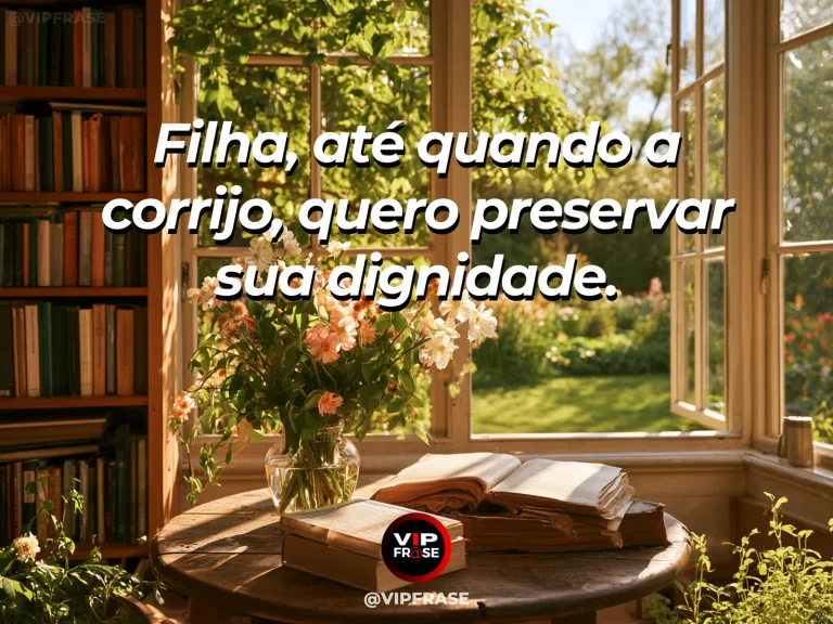 Frase de mãe para filha sobre corrigir a filha com dignidade, com cena luminosa e acolhedora.