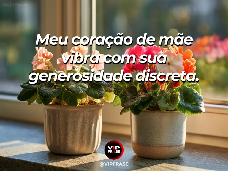 Frase de mãe para filha sobre generosidade que alegra uma mãe, em jardim florido com vegetação e luz natural.