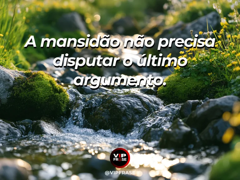 Arte com frase de paz sobre mansidão nos conflitos, em cenário de jardim florido.