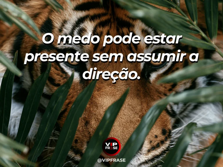 Frase de força sobre medo sem comando, ilustrada por um caminho de pedra firme entre penhascos e nuvens ao fundo.