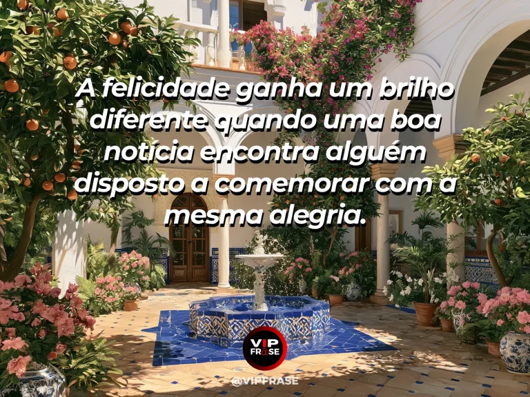 Mensagem de felicidade sobre a alegria de compartilhar a vida, com mesa de piquenique com frutas e jardim.