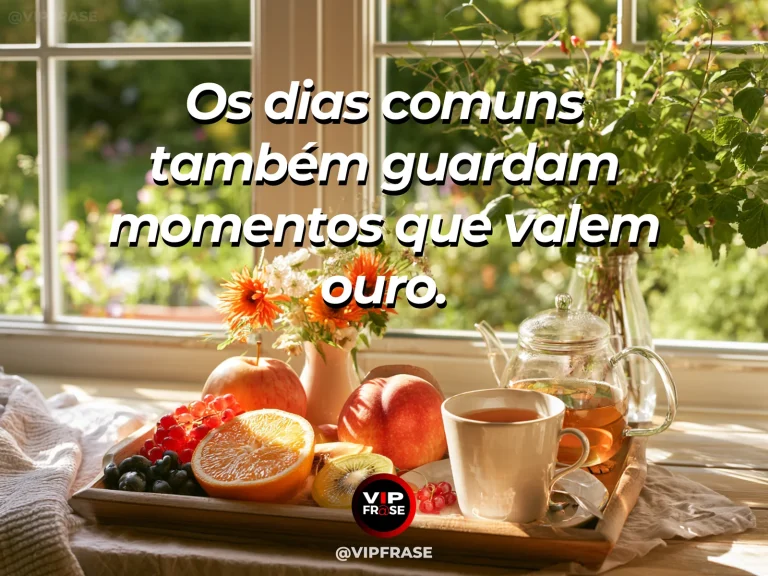 Mensagem sobre felicidade e alegria de viver, com sunny breakfast terrace.