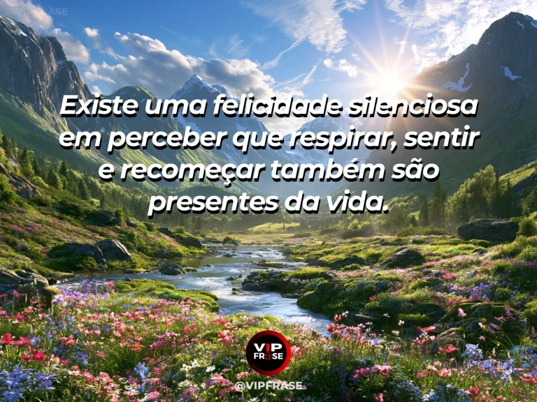 Mensagem sobre felicidade e alegria de viver, com river and green trail.