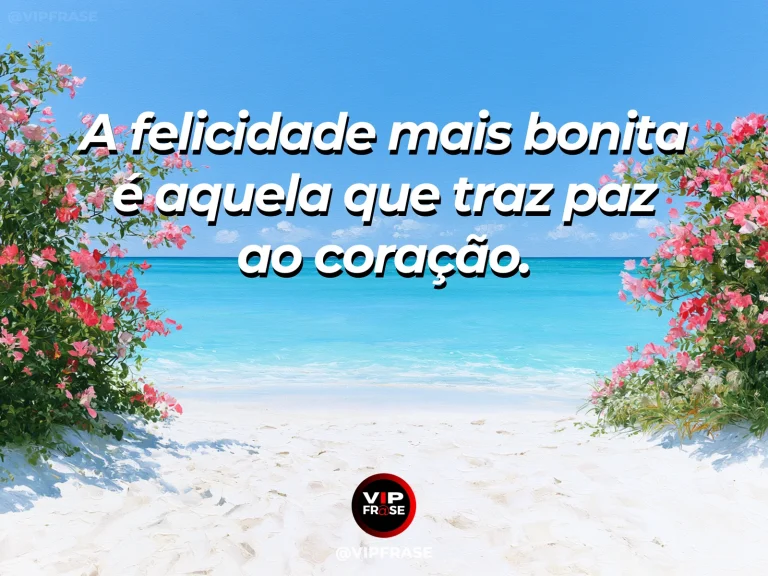 Mensagem sobre felicidade e alegria de viver, com peaceful tropical beach.