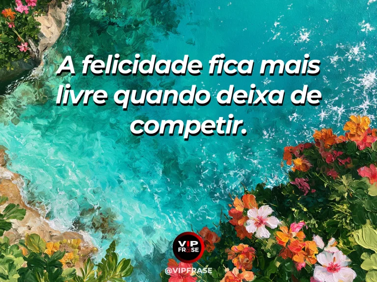 Mensagem de felicidade sobre alegria sem comparação, com lago turquesa com barco colorido.