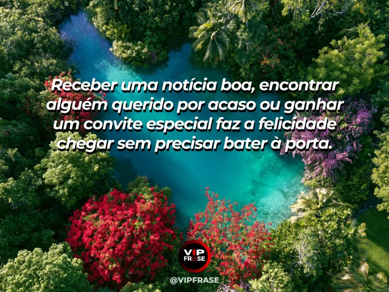 Mensagem de felicidade sobre o encanto do inesperado, com balões coloridos sobre vale verde.