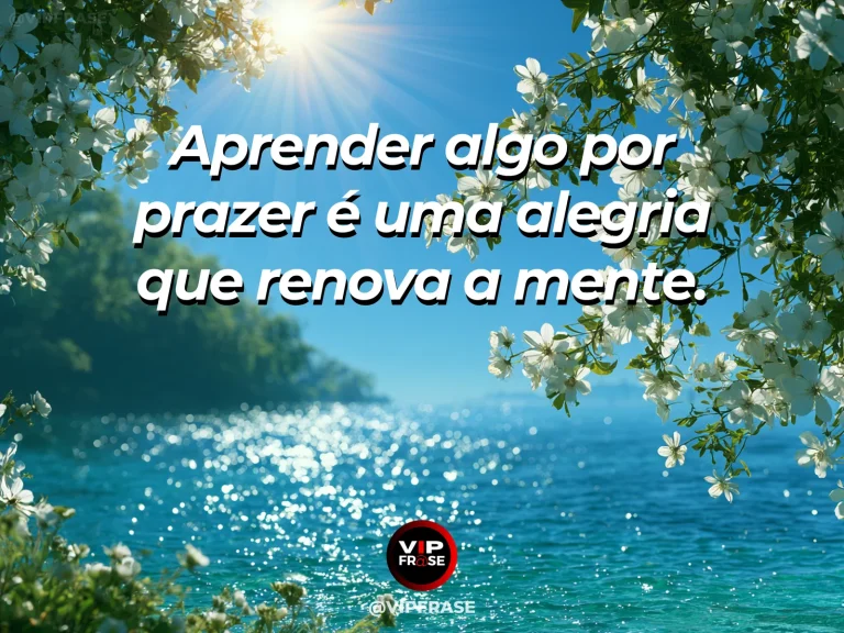Mensagem de felicidade sobre o prazer de aprender, com livro aberto com flores e janela iluminada.