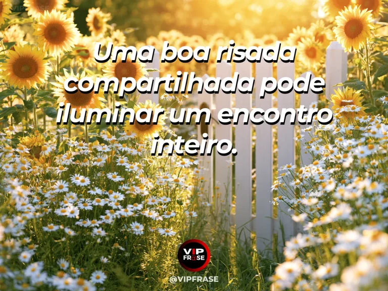 Mensagem de felicidade sobre o riso que aproxima, com balanços sob uma árvore florida.