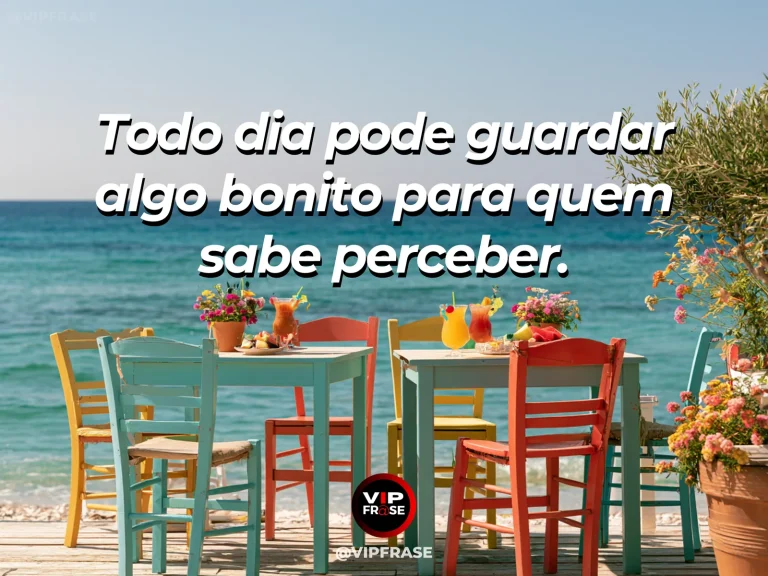 Mensagem sobre felicidade e alegria de viver, com sunny coastline.