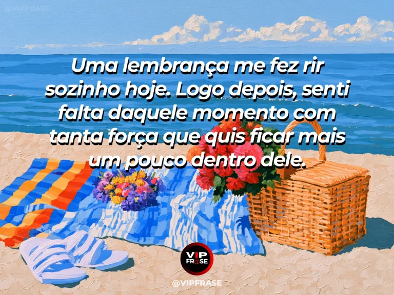 Mensagem de saudade sobre a alegria que deixou saudade, com jardim ensolarado com mesa de piquenique colorida.