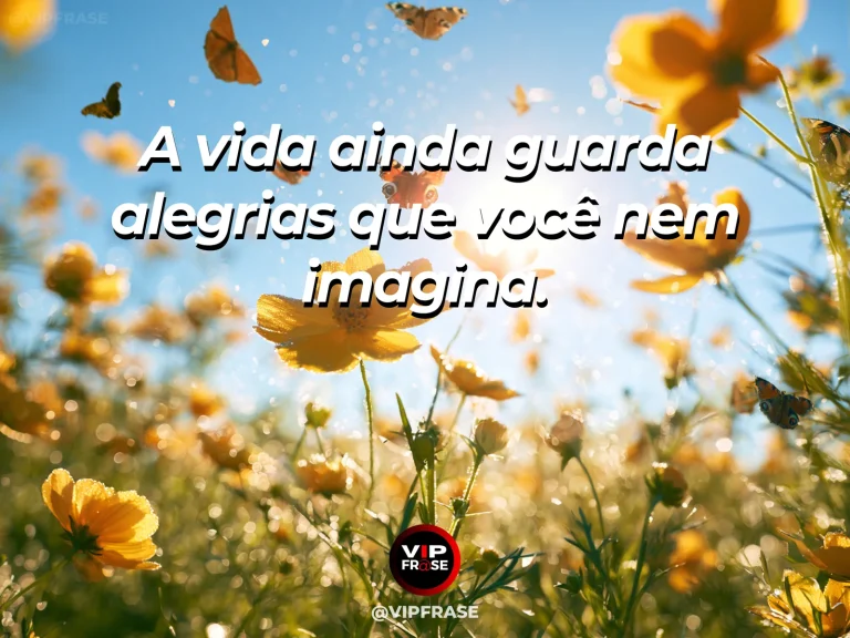 Mensagem sobre felicidade e a alegria de ser surpreendido, com wildflower meadow at sunrise with glowing butterfly.