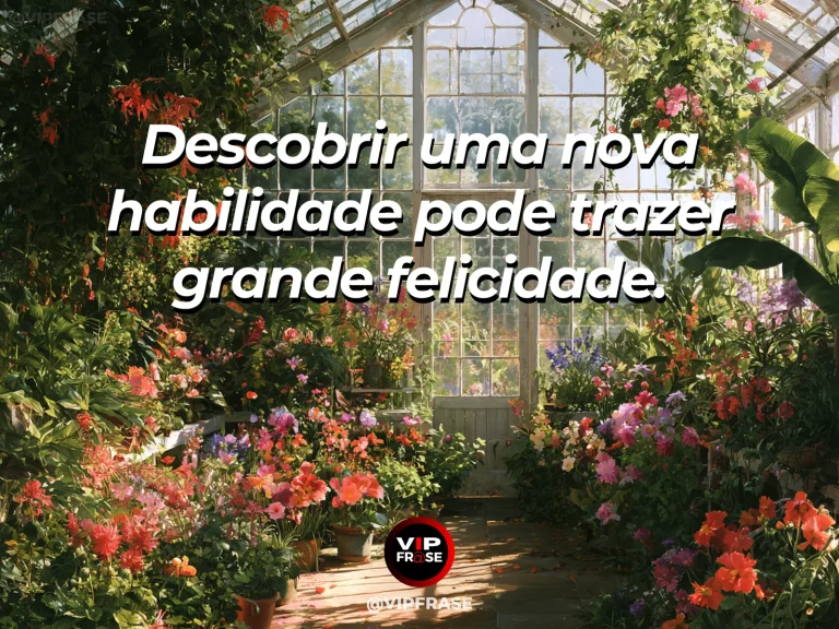 Mensagem sobre felicidade e alegria por uma descoberta pessoal, com ensolarado greenhouse blooming with unusual colorful flowers.