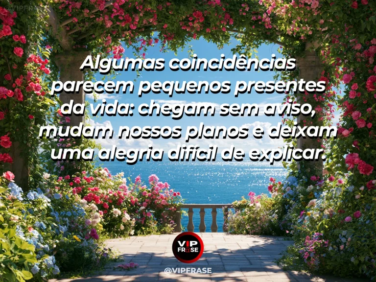 Mensagem sobre felicidade e felicidade nas boas coincidências, com two winding paths meeting in a lush rose garden.