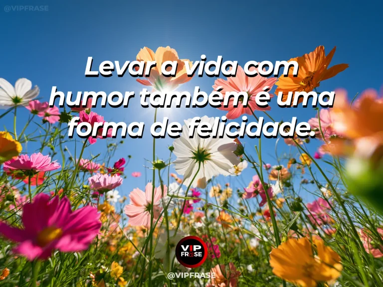 Mensagem sobre felicidade e o prazer de rir de si mesmo, com playful ensolarado field with vibrant wildflowers and butterflies.