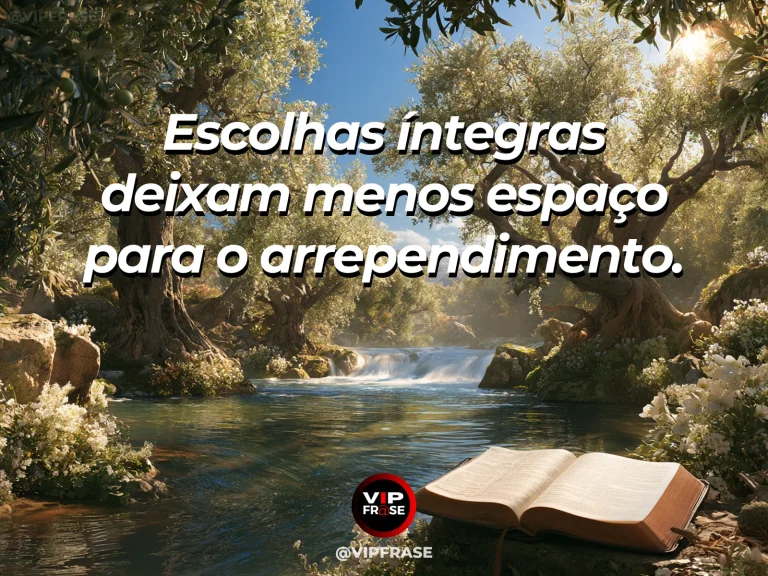 Mensagem sobre a paz de quem age com integridade, com caminho entre oliveiras com pedras claras e flores.