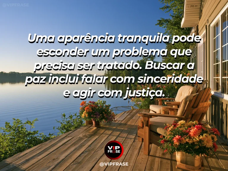 Mensagem sobre a paz que acompanha a verdade, com jardim com pedras naturais, riacho e luz da manhã.
