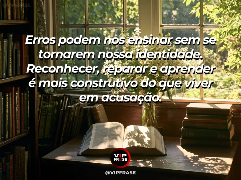 Mensagem sobre a serenidade que acompanha o aprendizado, com pátio de pedra com plantas vivas e pequeno vaso restaurado.