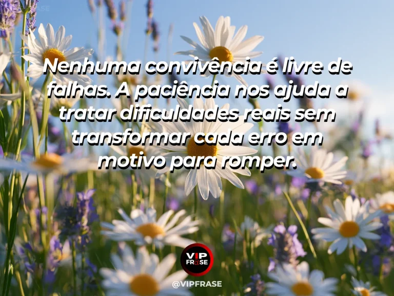 Mensagem sobre aceitar a imperfeição das relações, com árvores floridas em arco sobre caminho público pacífico.