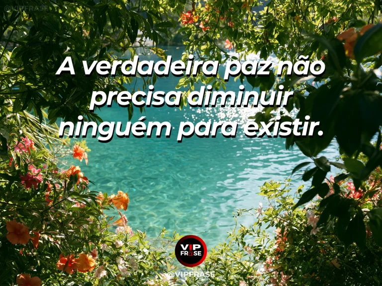 Mensagem sobre o coração em paz não despreza ninguém, com vista ampla do mar turquesa emoldurada por ramos floridos.