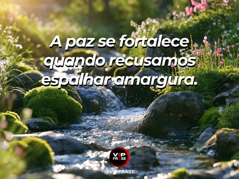 Mensagem sobre o cuidado de não espalhar ressentimento, com riacho de água transparente atravessando jardim florido.