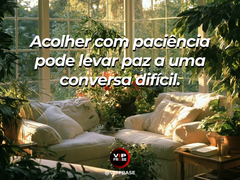 Mensagem sobre ouvir a dor sem apressar soluções, com varanda acolhedora com duas xícaras e flores diante de árvores.