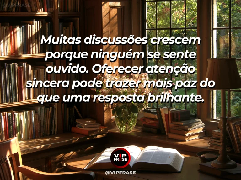 Mensagem sobre quando a pressa rouba a escuta, com horta florida com mesa pequena e frutas frescas.