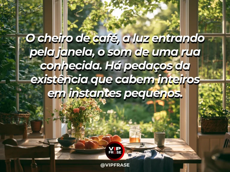 Mensagem sobre a vida com cozinha luminosa com café e trepadeiras floridas.