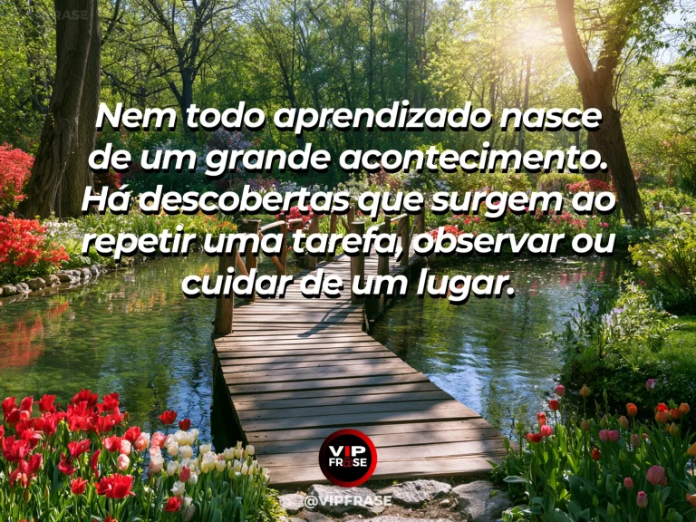 Mensagem sobre a vida, com um jardim bem cuidado com canteiros exuberantes e caminhos delicados.