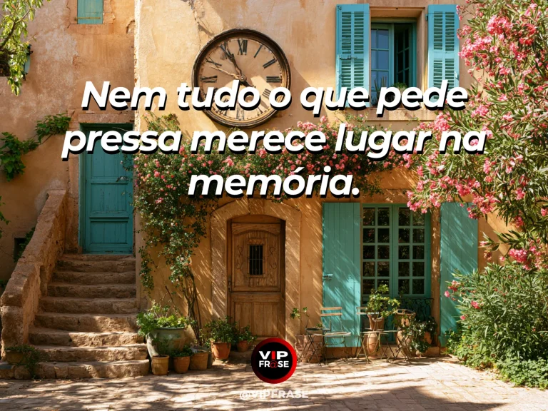 Mensagem sobre a vida com praça ensolarada com floreiras e fachadas históricas.